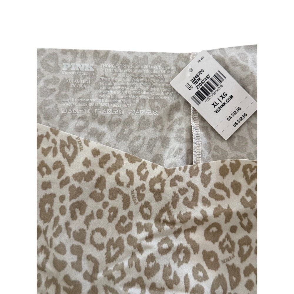 Victoria's Secret PINK No Show Thong Panty Bundle of  3 XL Blush Tan Leopard NEW - Picture 5 of 11